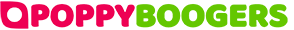 The logo for Poppy Boogers, a leaf symbol followed by the word "Poppy" in crimson-red and ending in a green "Boogers